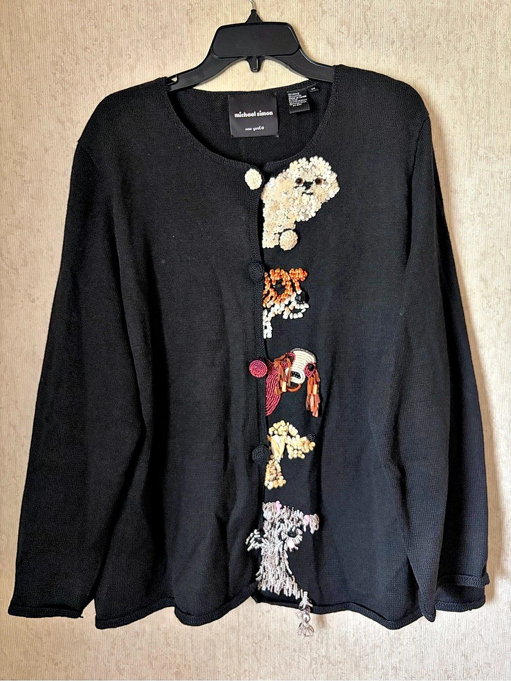 michael simon Vintage Multi-Dog Beaded and Sequined Cardigan Sequined Cardigan 2